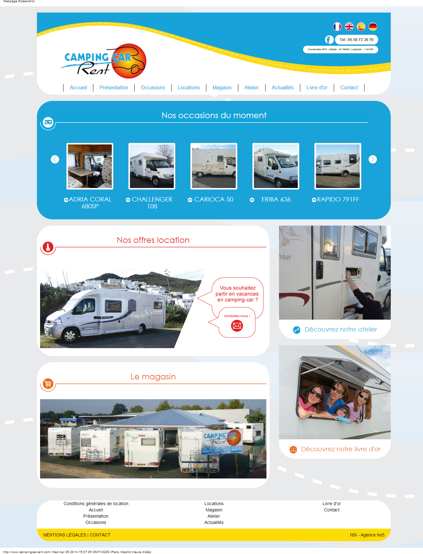 Création du site web de Camping Car&rsquo;Rent