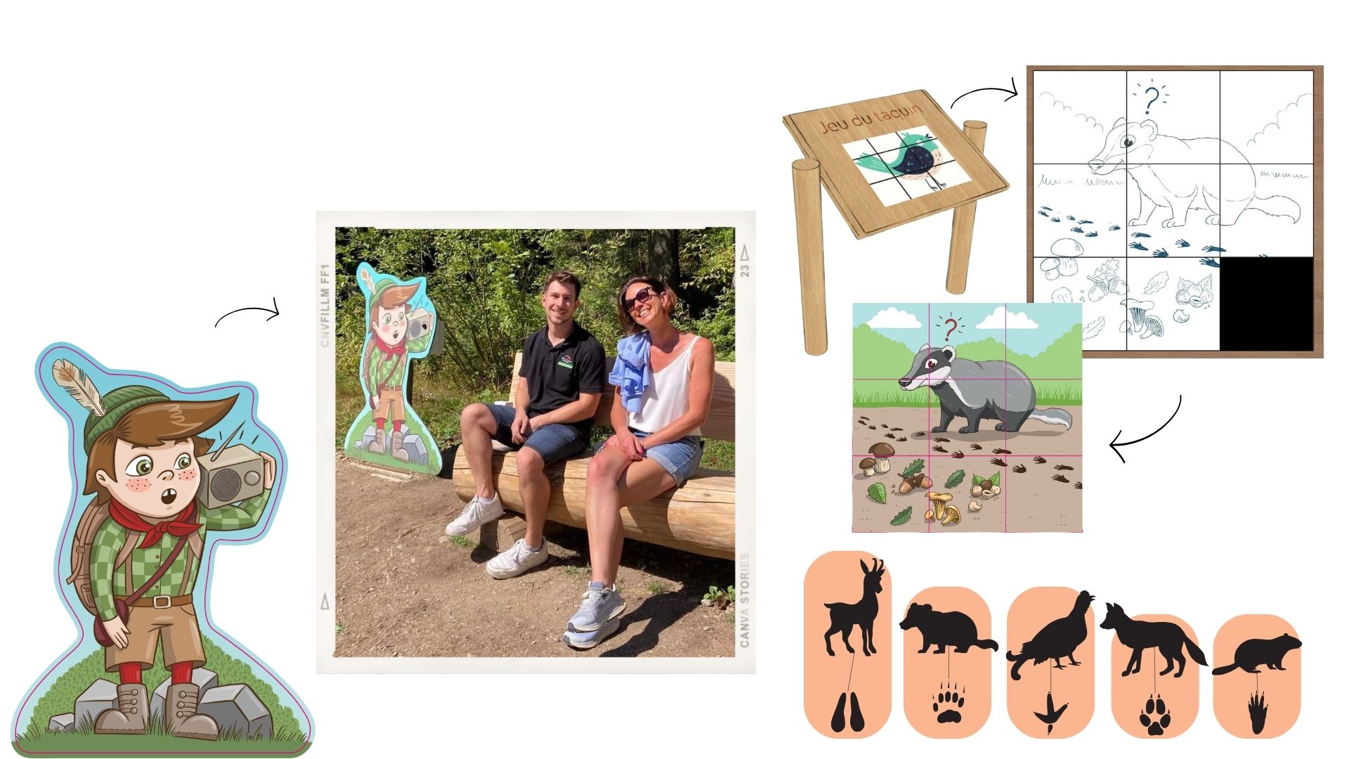 creation univers graphique et mobilier interactif sentier bois du croe cohennoz par agence ho5